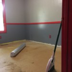 The floor after carpet removal Floor after carpet removal. Star Trek TOS era paint job in progress