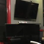 My work area under construction My work area with 2 PC monitors with a 39 inch TV above, Viewscreen 2