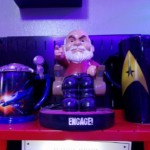 Make it Gnome! A TOS painted stein and a 50th anniversary mug flank my Picard garden gnome